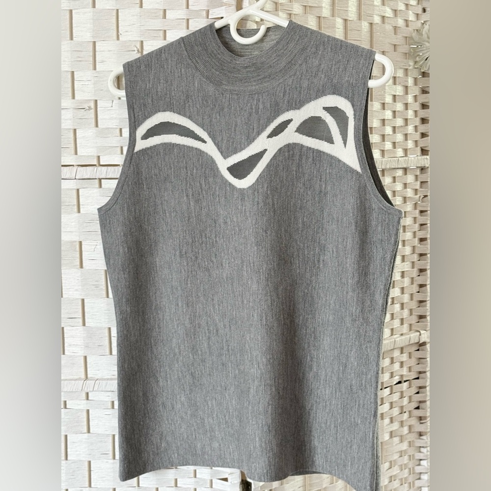 Elie Tahari Gray Sleeveless Sweater Top 100% Extra Fino Lana Merino Wool